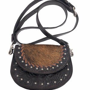 American West Black Leather & Brown Hair-On Crossbody Bag